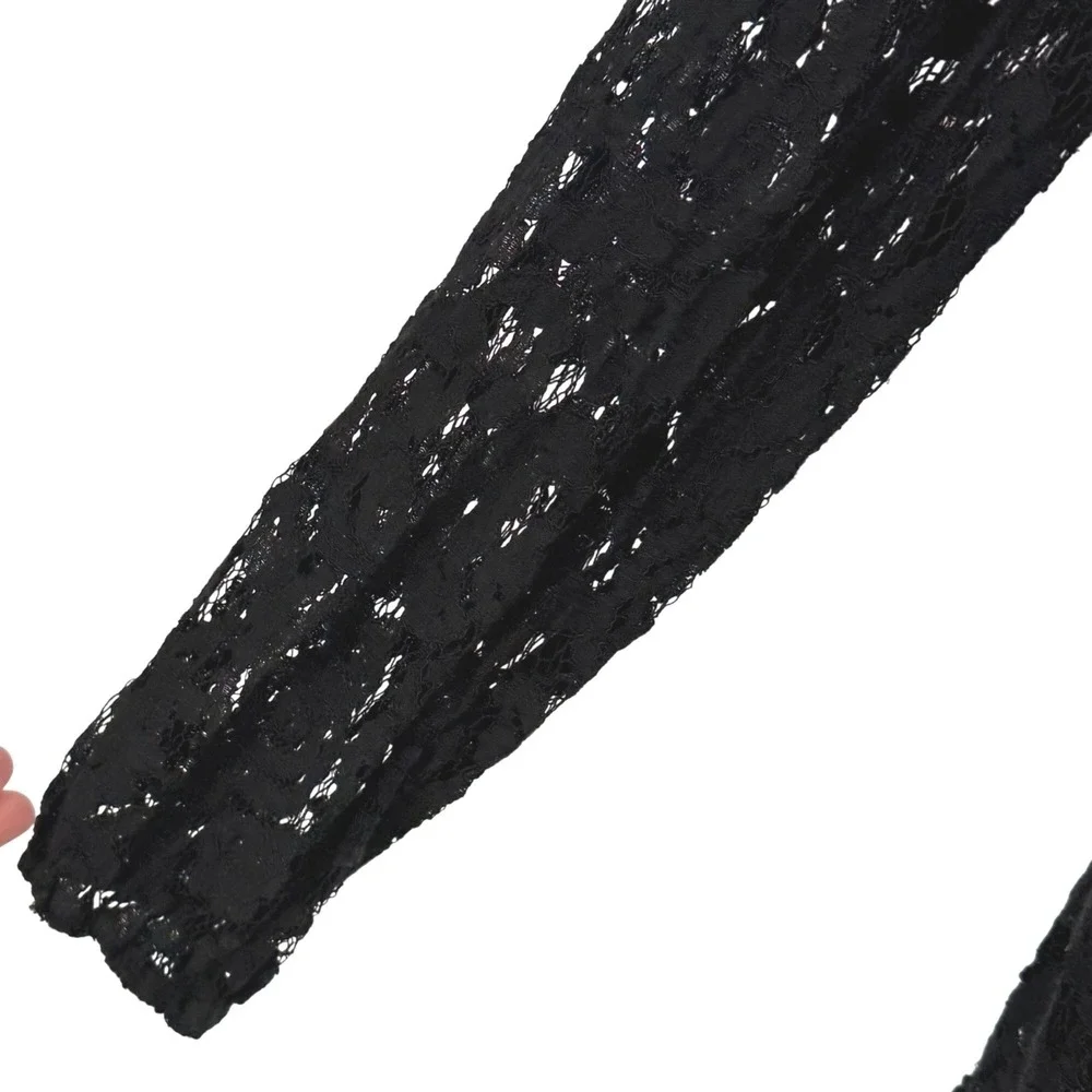 Michael Kors Black Lace Sheer Blouse Lined Long Sleeve‎ Romantic Goth Layered